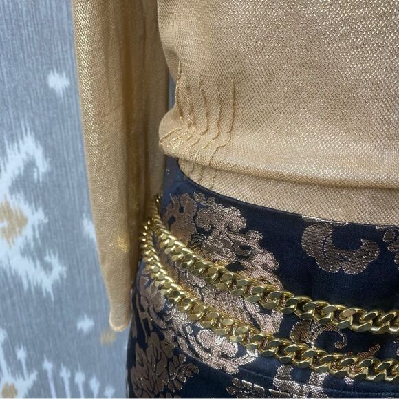 Ralph Lauren Collection * Y2K Brass Cuban Chain Link Double Wrap ID Plaque Belt - Picture 14 of 15